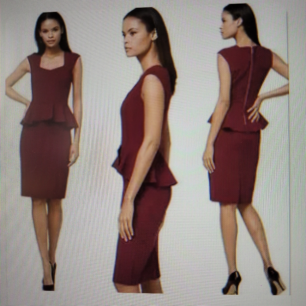 White House Black Market Body Perfecting Peplum Sheath Dress, Size 0P.  Burgundy